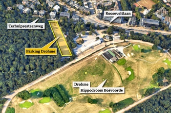 Infografiek Parking Drohme aan hippodroom van Bosvoorde Terhulpsesteenweg Rooseveltlaan