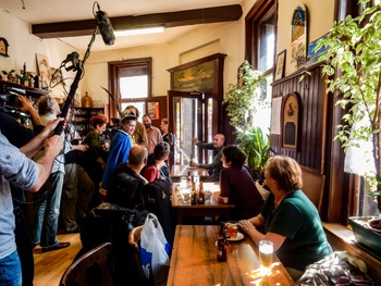 Grieks Cafe La Rose Blanche, steenweg op Merchtem, Sin-Jans-Molenbeek