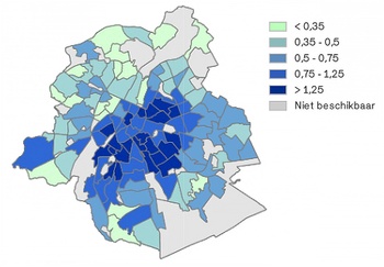Aandeel Zuid-Amerikanen in Brusselse wijken