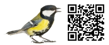 Koolmees met QR-code waarmee je haar gezang kan leren (her)kennen