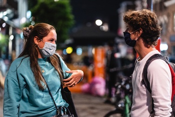 22 september 2020: studenten op de VUB bij het begin van het nieuwe academiejaar, met sociale afstand en mondmasker