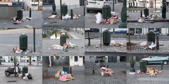 30 mei 2020: zwerfvuil en volle vuilnisbakken op de Vismarkt