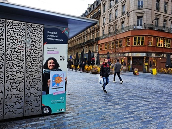 17 april 2023: de leegstaande Job Yourself-kiosk op de Anspachlaan