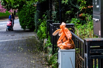 Verplicht sorteren van huisvuil: ophaling van de oranje zak met voedingsafval door Net Brussel