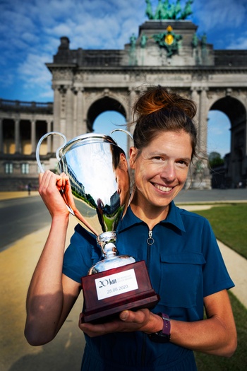 Hanna Vandenbussche in het Jubelpark, waar ze op 28 mei 2023 de 20km door Brussel bij de vrouwen won