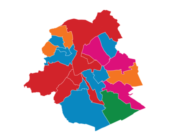 Brussel 19: kaart volgens kleur burgemeester
