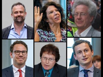 Tegenstanders en critici van het Good Move circulatieplan van de Stad Brussel:  Dirk De Block (PTB), David Weytsman (MR), Bianca Debaets (CD&V), Jan Van Doren (VOKA Metropolitan), Michel Deschuytere (handelaarsvereniging Marollen) en Mathias Vanden Borre 