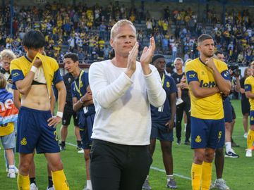 Hoofdtrainer Karel Geraerts na de door Union Saint-Gilloise tegen Club Brugge verloren thuiswedstrijd van 4 juni 2023, waardoor het uiteindelijk slechts derde werd op de laatste speeldag van de Jupiler Pro League