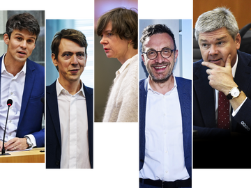 Benjamin Dalle (CD&V), Arnaud Verstraete (Groen), Cieltje Van Achter (N-VA), Pascal Smet (onebrussels-Vooruit) en Dominiek Lootens-Stael (Vlaams Belang)