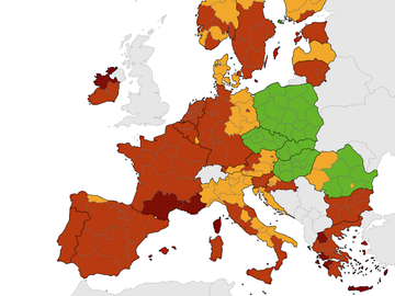 De kaart van Europa met het aantal besmettingen per 100.000 inwoners op 2 september 2021 1000px