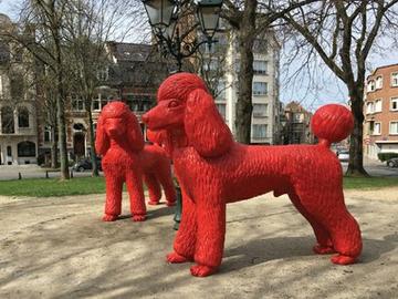 Twee reuzenpoedels van William Sweetlove op het Guido Van Arezzoplein in Ukkel