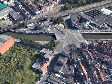 Wayezstraat Bergensesteenweg Kuregem luchtbeeld kruispunt kanaal