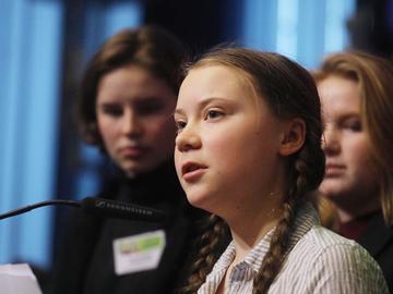 De Zweedse Greta Thunberg, de eerste klimaatspijbelaar, op 21 februari in Brussel om deel te nemen aan de zevende opeenvolgende mars van Youth for Climate