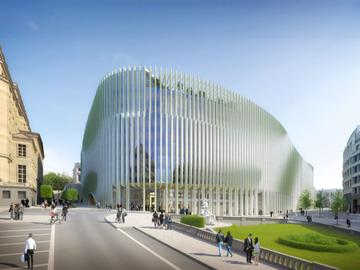 De toekomstige nieuwe hoofdzetel van BNP Paribas Fortis (simulatiebeeld.)