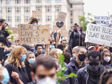 Manifestatie "Black Lives Matter" op het Poelaertplein op 7 juni 2020.