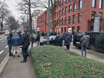 Een protest van Uberchauffeurs aan de kantoren van Uber aan de Louis Schmidtlaan in Etterbeek