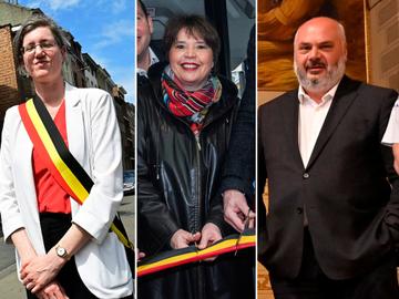 Catherine Moureaux (PS), burgemeester van Sint-Jans-Molenbeek, Cécile Jodogne (Défi), burgemeester van Schaarbeek, en Christos Doulkeridis (Ecolo), burgemeester van Elsene