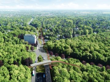 De toekomstige fietsbrug voor fietssnelweg F29 over het Vierarmenkruispunt in Tervuren