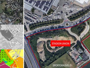 Inplanting van het toekomstig stadion van Union Saint-Gilloise op de Bemptsite in Vorst