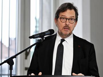 19 januari 2023: Michel Draguet, sinds mei 2005 directeur en CEO van de Koninklijke Musea voor Schone Kunsten van België (KMSK) tijdens een persconferentie die terugblikt op 2022 en vooruitblikt op 2023