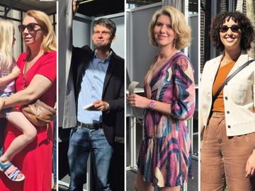 Stembusgang politici in hun eigen gemeente: Ans Persoons (Vooruit), Benjamin Dalle (CD&V) en Els Ampe (Voor U) in Laken, Nadia Naji (Groen) in Sint-Jans-Molenbeek.