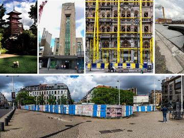 Montage langlopende werven in Brussel Japanse toren, Noordstation, Brouck'R, Noordstation, Monnoyerkaai en Baraplein