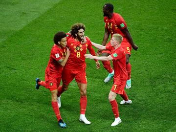 Marouane Fellaini heeft net gescoord in de wedstrijd van de Rode Duivels tegen Japan in de achtste finales op het WK2018