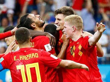 Nacer Chadli heeft net het winnende doelpunt gemaakt in de wedstrijd van de Rode Duivels tegen Japan in de achtste finales op het WK2018