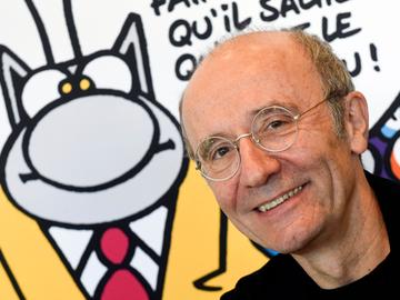 Philippe Geluck, de geestelijke vader van Le Chat, bij de voorstelling Le Chat Cartoon Museum