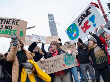 Klimaatspijbelaars op 31 januari 2019 aan het eindpunt Zuidstation