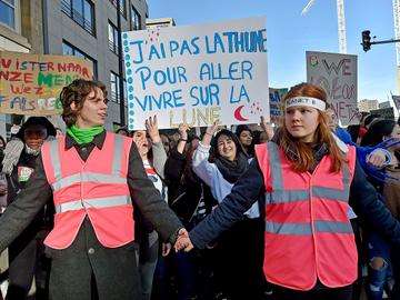 14 februari 2019 Youth for Climate, gesteund door studenten uit het hoger onderwijs: "Je n n'ai pas la thune pour aller vivre sur la lune"