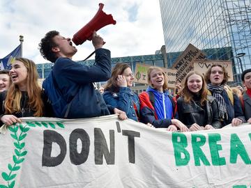 21 februari 2019: 'Spijbelen voor het klimaat', een initiatief van Youth For Climate, voor de zevende donderdag op rij