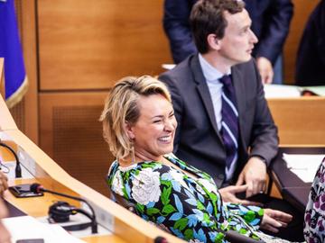 Céline Fremault (CDh) bij de eedaflegging in het Brussels Parlement op 11 juni 2019