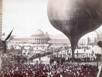 Beeldspraak Vlucht van de heteluchtballon Le Géant in Brussel op 26 september 1864