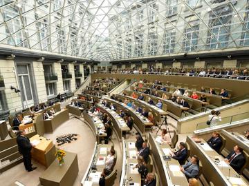 Jan Jambon (N-VA), Minister-President van de Vlaamse regering tijdens zijn regeringsverklaring in het Vlaams Parlement op 2 oktober 2019