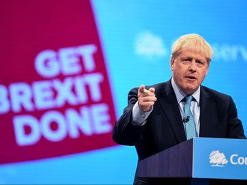 De Britse Eerste Minister Boris Johnson tijdens een speech voor zijn conservatieve partij op 11 oktober 2019