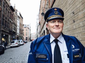 Michel Goovaerts, korpschef politiezone Brussel Hoofdstad-Elsene, aan de Kolenmarkt