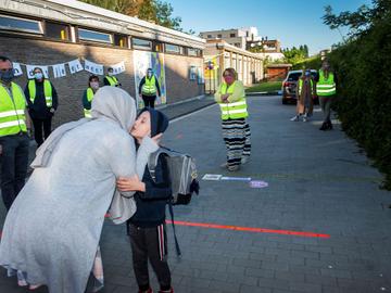 15 mei 2020: Brusselse scholen gaan beperkt terug open. Op de foto basisschool Mozaïek in Schaarbeek