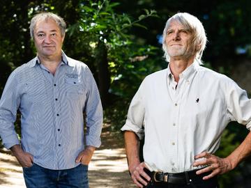 Rudi Janssens (VUB), professor meertaligheid, en Philippe Van Parijs, filosoof en econoom (UCL)