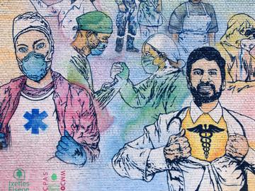 Begin juni 2020 werd aan het ziekenhuis van Elsene-Etterbeek deze muurschildering van Amandine Lesay ingehuldigd als dank voor de inzet van het de zorgsector tijdens de corona-pandemie.