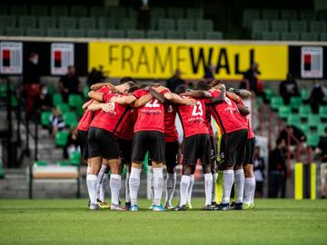 De spelers van RWDM tijdens de wedstrijd tegen Club Brugge NXT op 20 augustus 2020