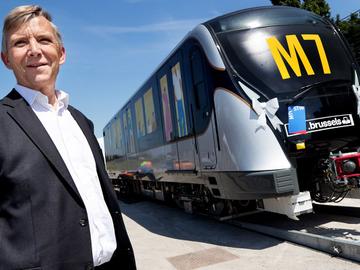 Brieuc de Meeus, CEO  van de MIVB, bij de persvoorstelling van de nieuwe metrotrein M7 op 13 juli  2020