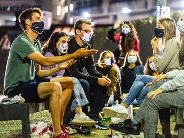 22 september 2020: studenten op de VUB bij het begin van het nieuwe academiejaar, met mondmasker