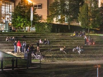 22 september 2020: studenten op de VUB bij het begin van het nieuwe academiejaar, met sociale afstand en mondmasker