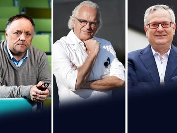 Viroloog Marc Van Ranst (KU Leuven), Marc Noppen, Gedelegeerd bestuurder UZ Brussel en professor Dirk Devroey, Decaan Geneeskunde en Farmacie (VUB)