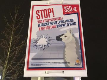 Je bent geen lama! Spuwen op straat: verboden in Jette op straf van 350 euro