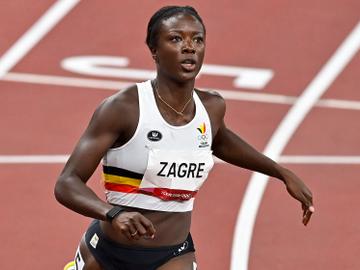 Anne Zagré op de halve finale van de 100 meter horden voor vrouwen op de Olympische spelen in Tokio in augustus 2021 pano