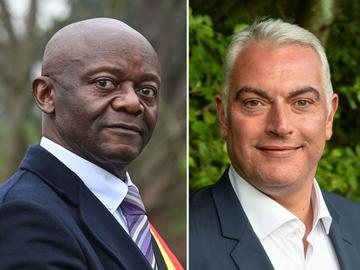 Pierre Kompany en zijn opvolger als burgemeester van Ganshoren, Jean-Paul Van Laethem