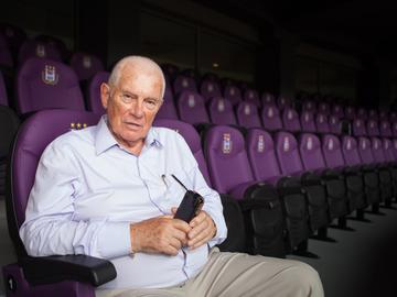 26 juli 2013: Michel Verschueren in de tribune op de fandag met ploegvoorstelling van RSC Anderlecht