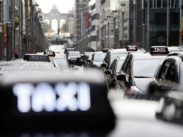 20230405 Several hundred taxis have gathered and are gradually blocking traffic in the centre of Brussels 02 2021 in Brussels Belgium